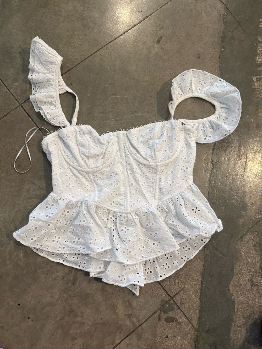 Astr White Eyelet Ruffle Corset Crop Top